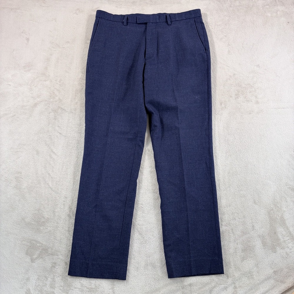Banana Republic Slim Fit Trouser Pants in Blue Micro Check Men 34x31 Stetch Wool
